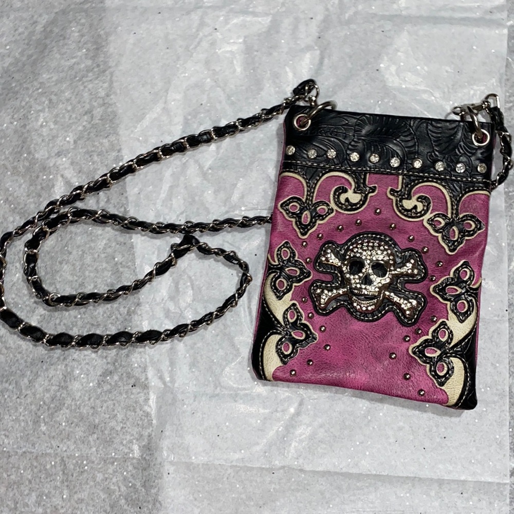 Purple Bedazzled Skull Cross Body